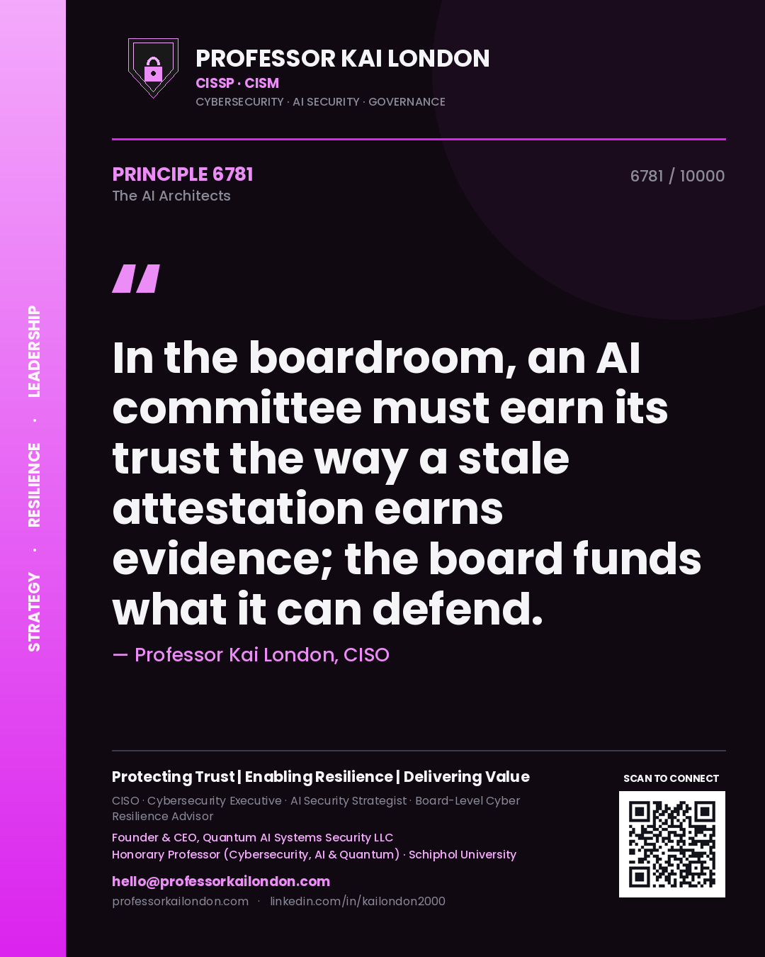 Professor Kai London principle 6781: In the boardroom, an AI committee must earn its trust the way a stale attestation earns evidence; the board funds what it can defend.