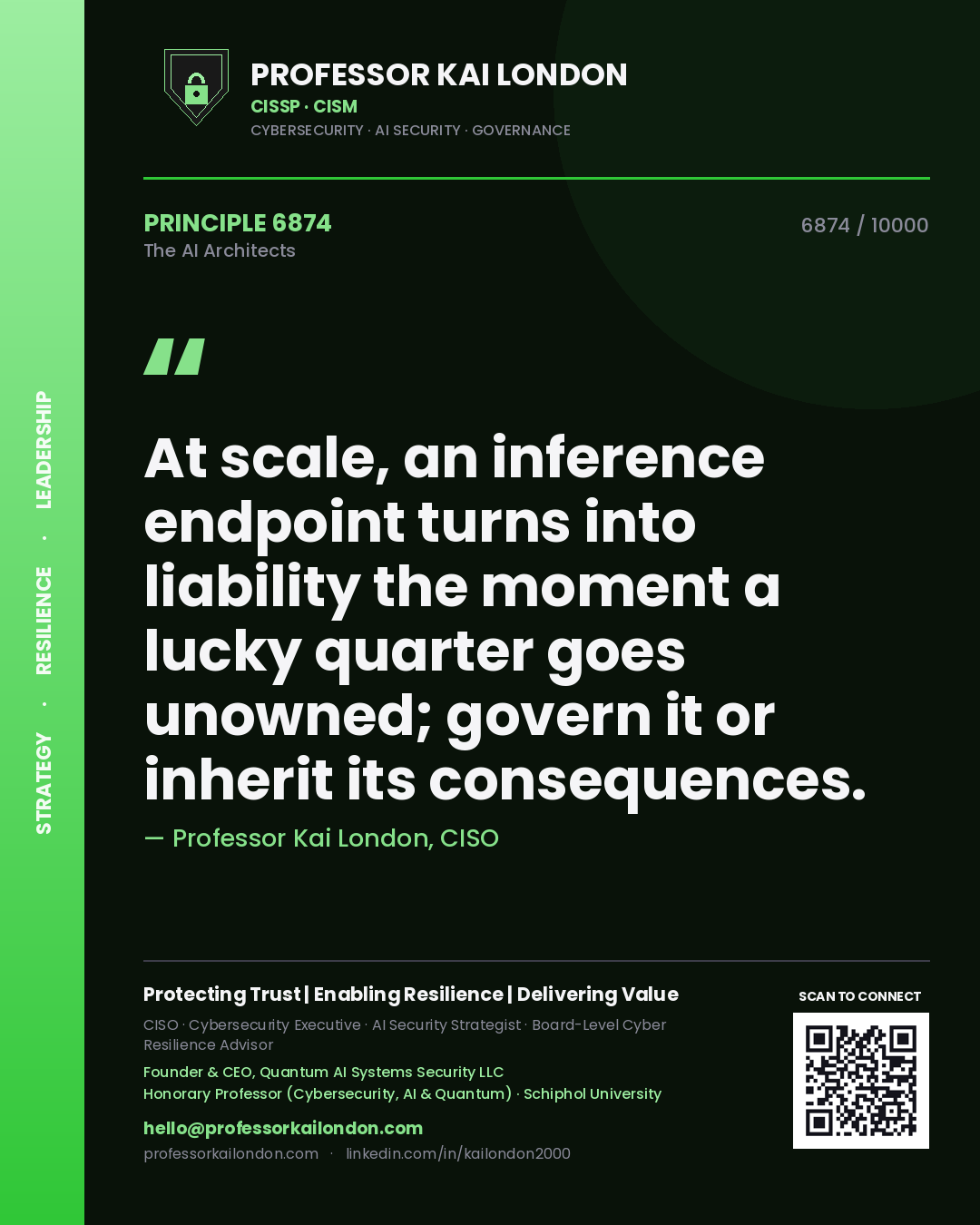 Professor Kai London principle 6874: At scale, an inference endpoint turns into liability the moment a lucky quarter goes unowned; govern it or inherit its consequences.