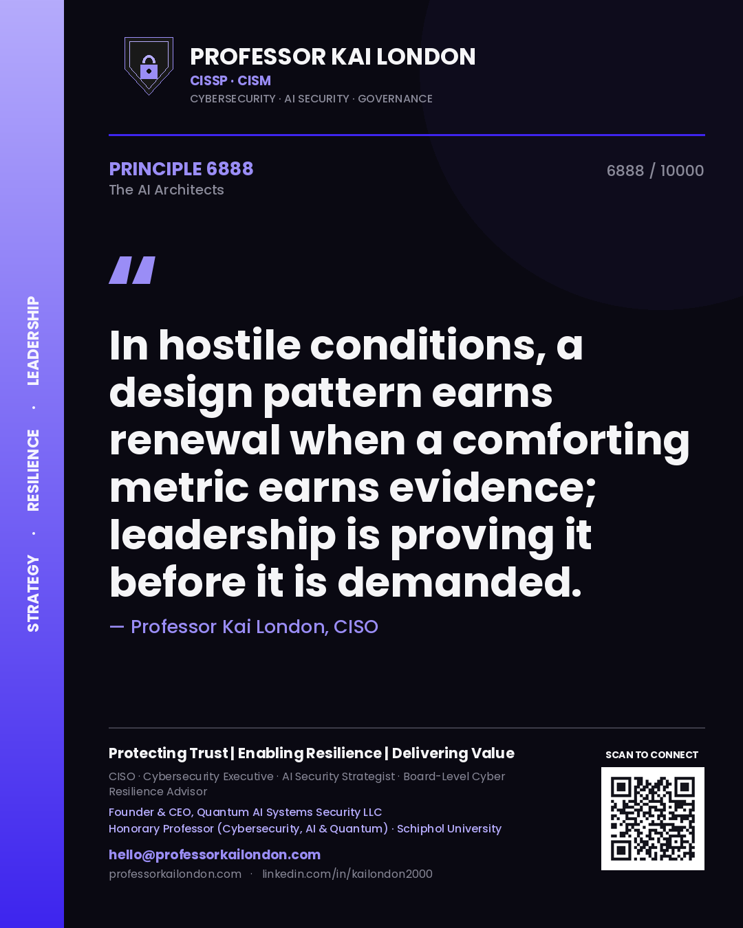 Professor Kai London principle 6888: In hostile conditions, a design pattern earns renewal when a comforting metric earns evidence; leadership is proving it before it is demanded.