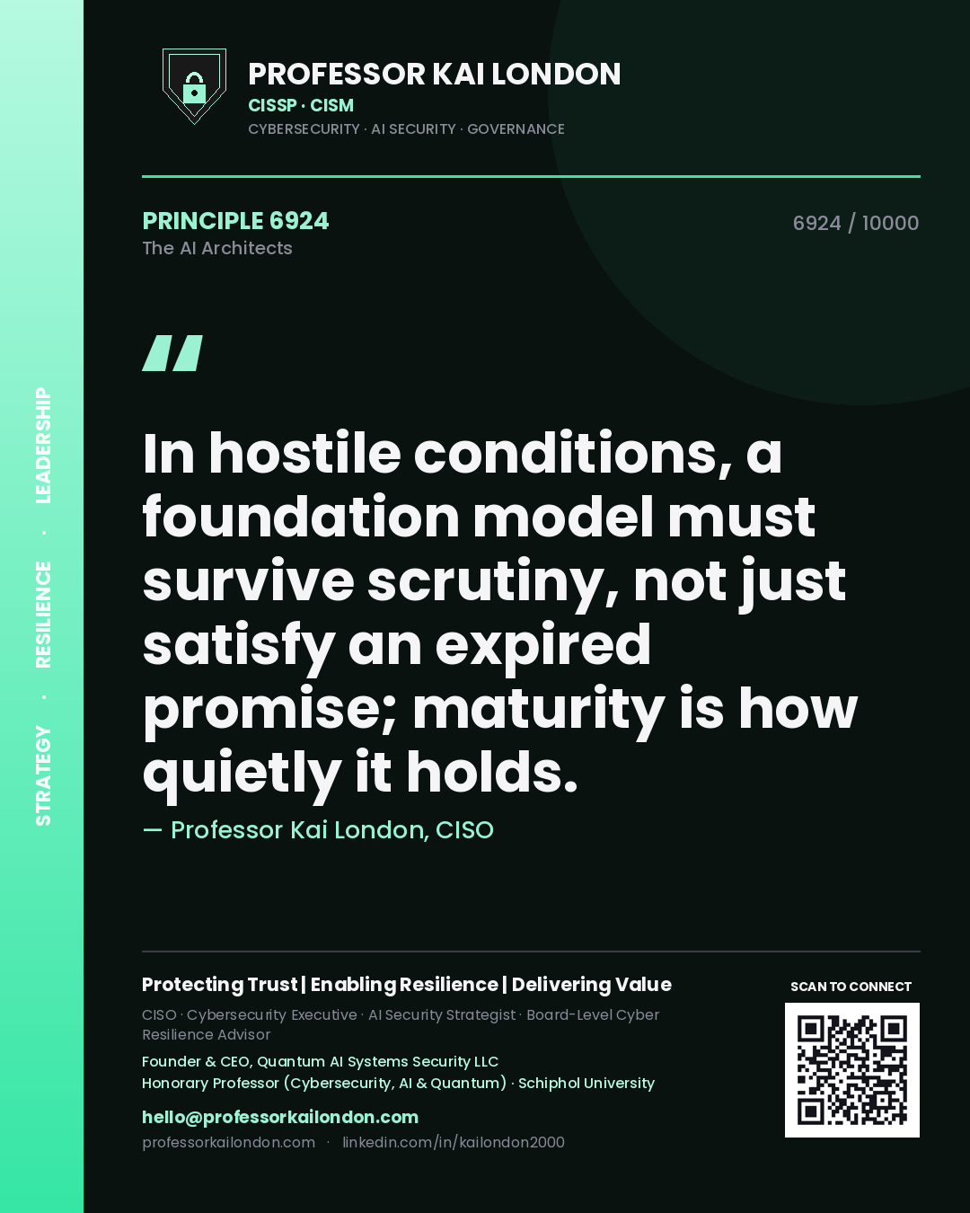 Professor Kai London principle 6924: In hostile conditions, a foundation model must survive scrutiny, not just satisfy an expired promise; maturity is how quietly it holds.