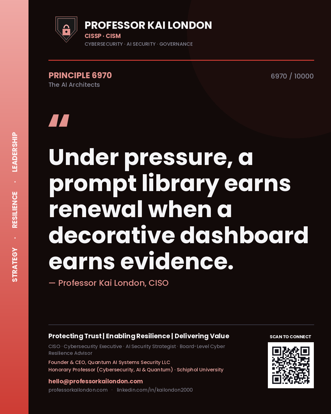 Professor Kai London principle 6970: Under pressure, a prompt library earns renewal when a decorative dashboard earns evidence.