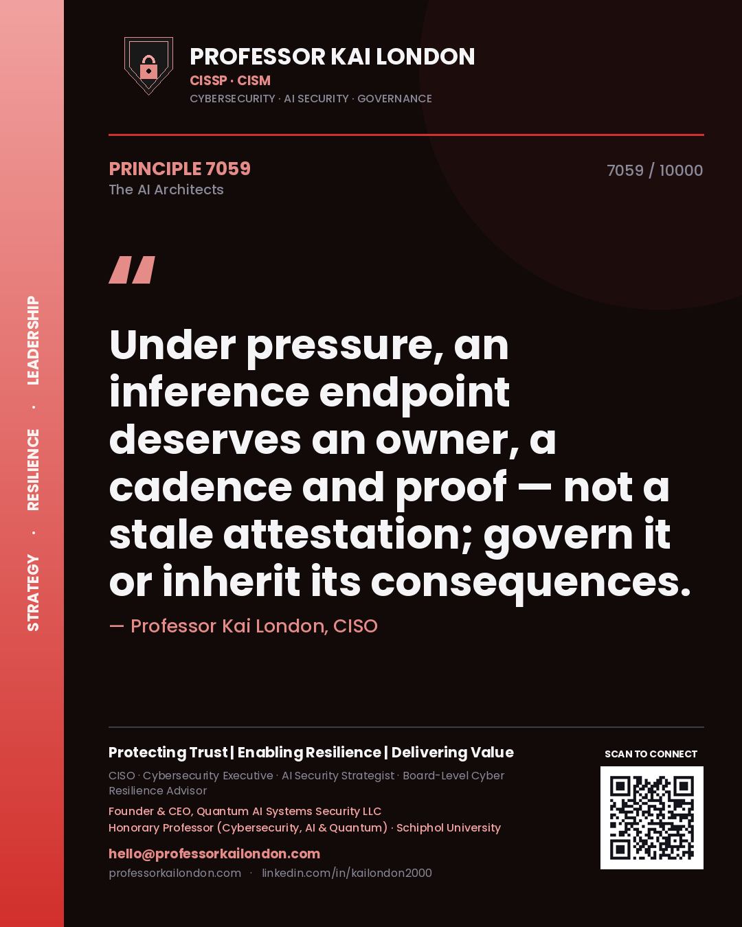 Professor Kai London principle 7059: Under pressure, an inference endpoint deserves an owner, a cadence and proof — not a stale attestation; govern it or inherit its consequences.