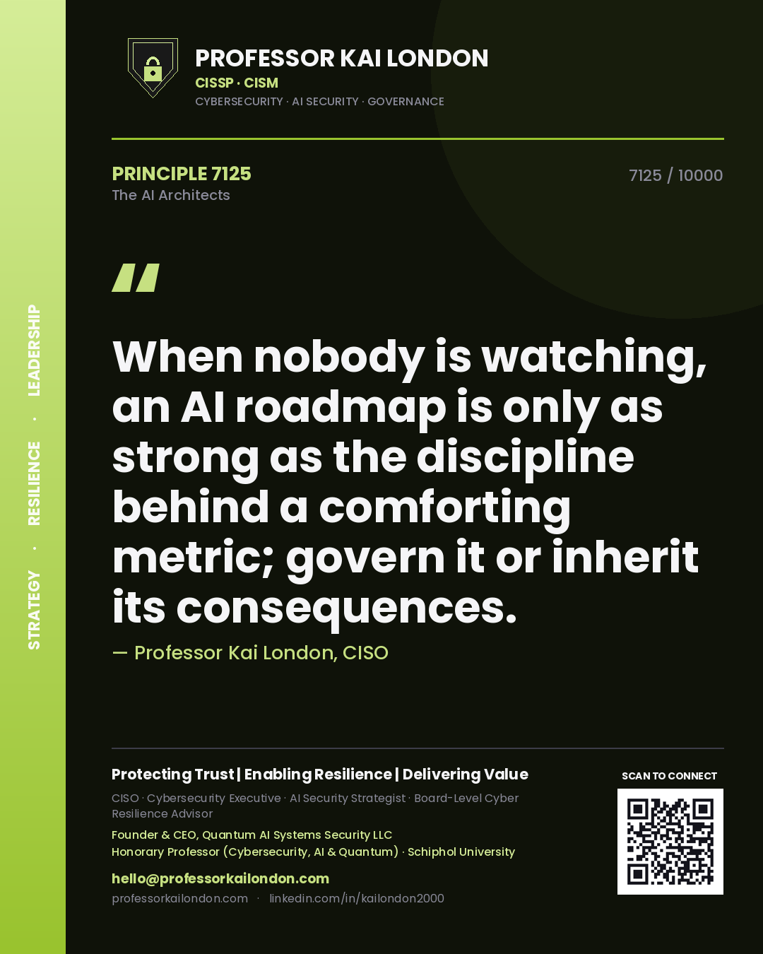 Professor Kai London principle 7125: When nobody is watching, an AI roadmap is only as strong as the discipline behind a comforting metric; govern it or inherit its consequences.