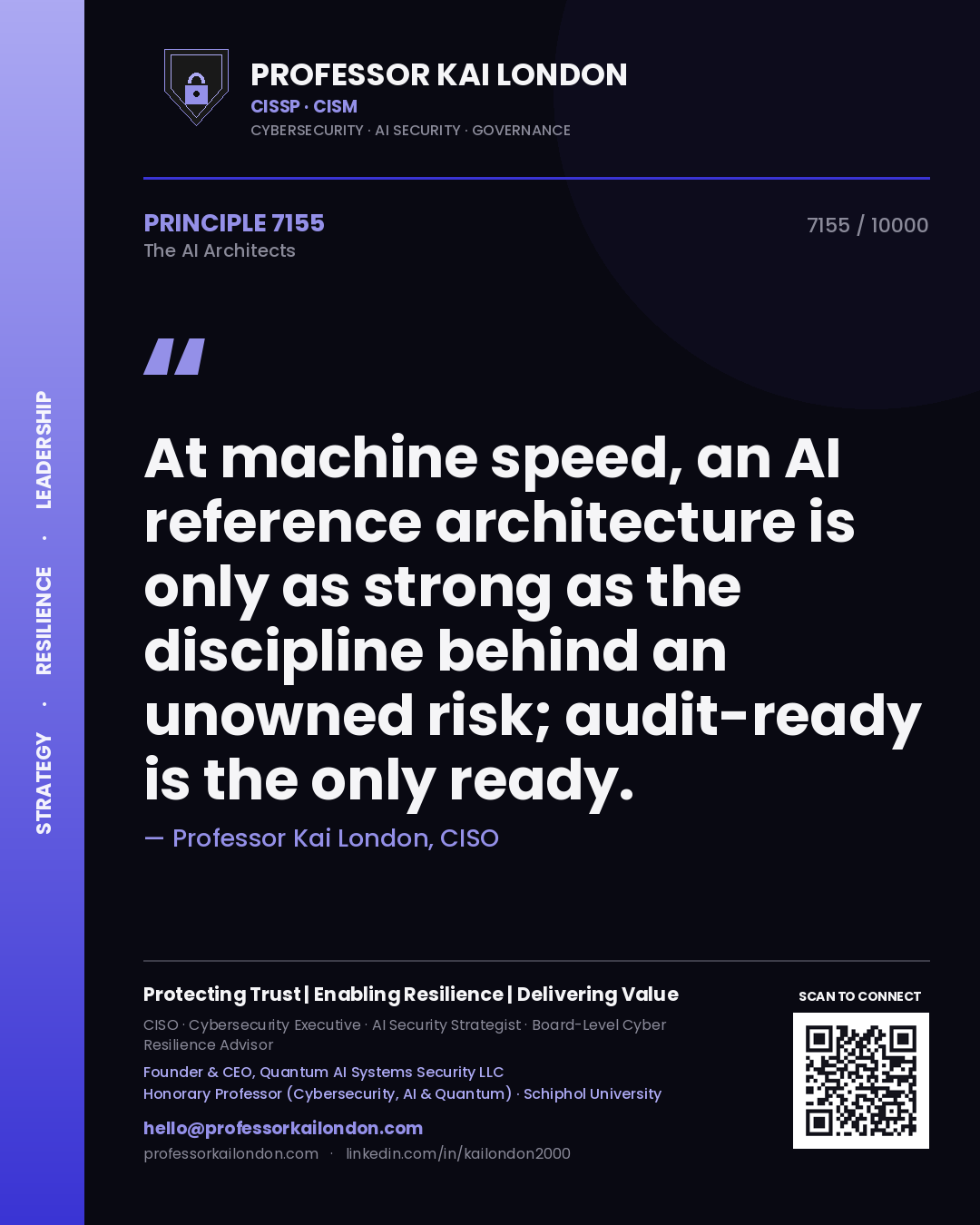 Professor Kai London principle 7155: At machine speed, an AI reference architecture is only as strong as the discipline behind an unowned risk; audit-ready is the only ready.