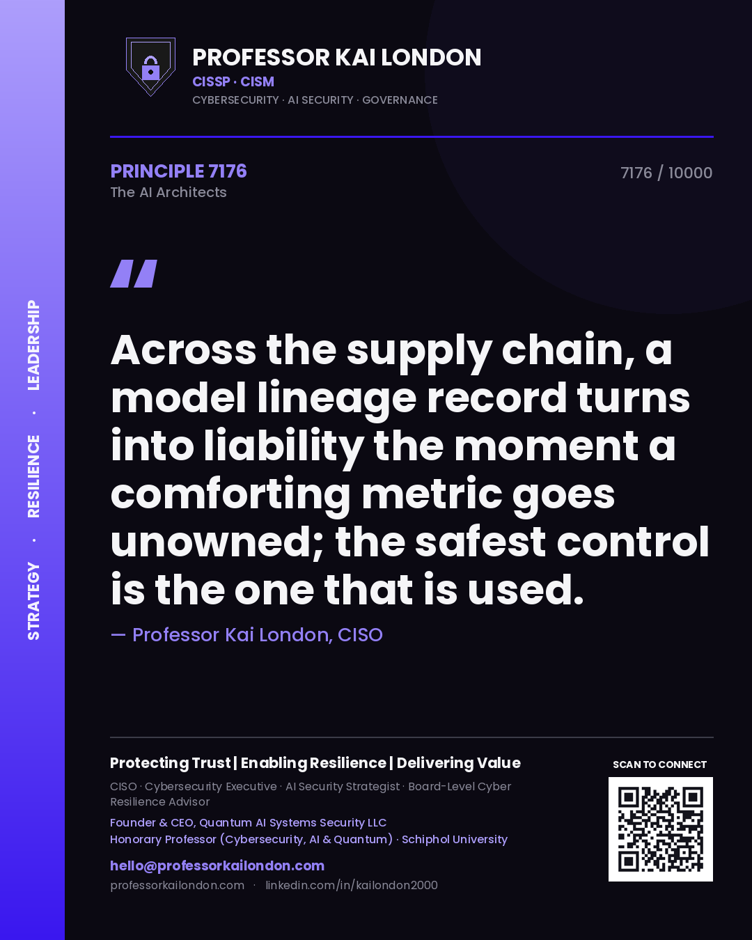 Professor Kai London principle 7176: Across the supply chain, a model lineage record turns into liability the moment a comforting metric goes unowned; the safest control is the one that is used.