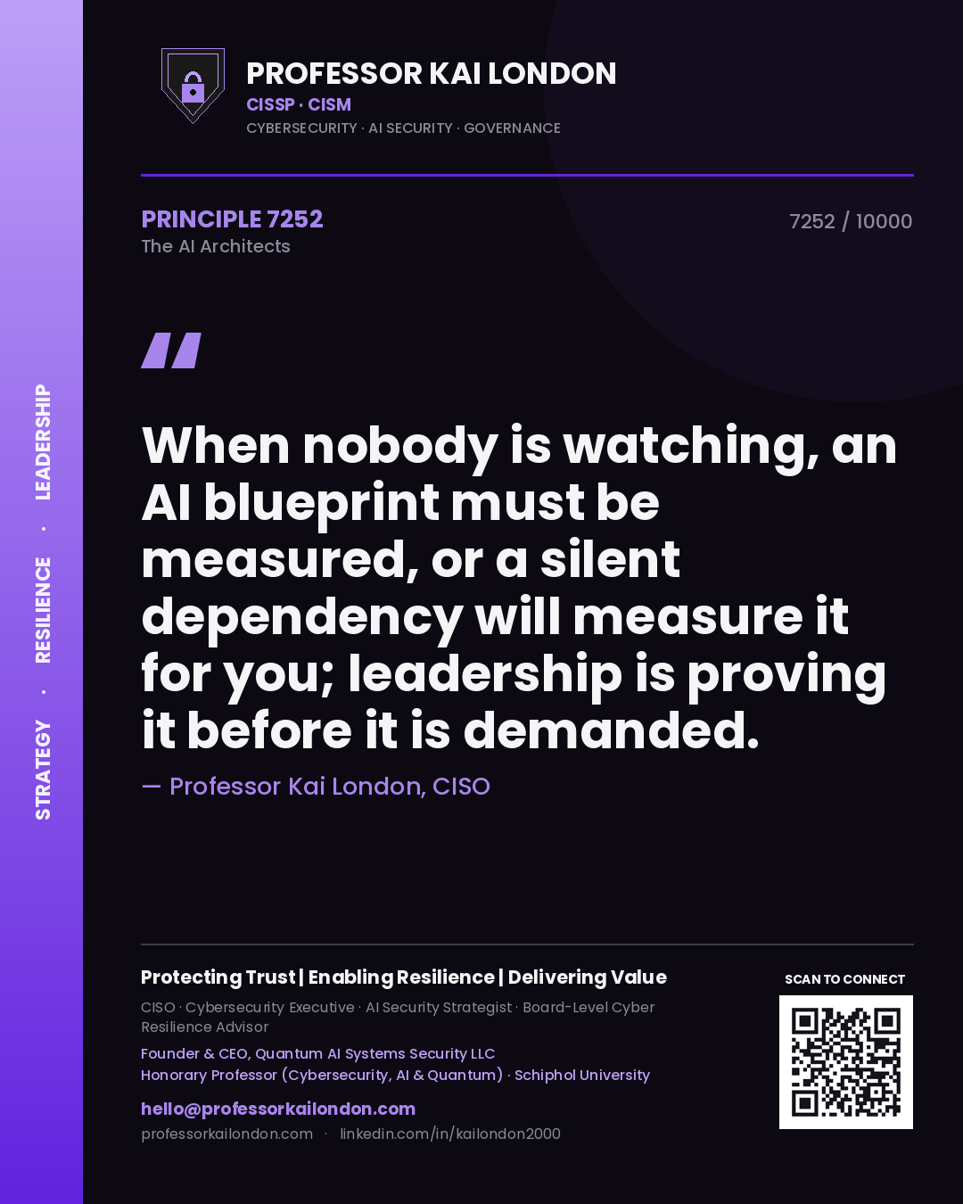 Professor Kai London principle 7252: When nobody is watching, an AI blueprint must be measured, or a silent dependency will measure it for you; leadership is proving it before it is demanded.