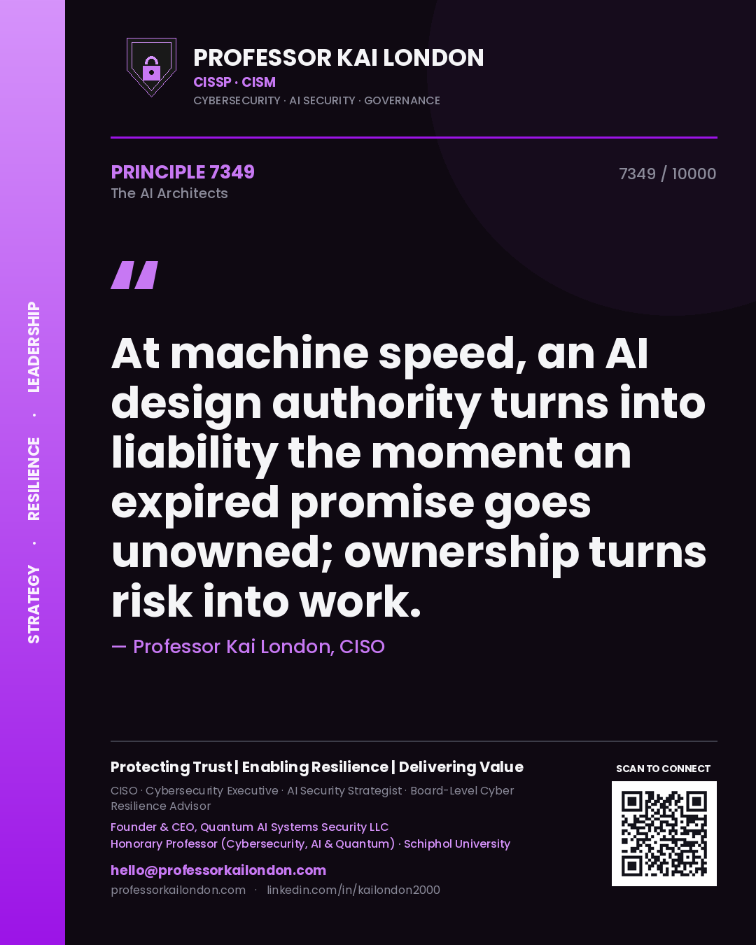 Professor Kai London principle 7349: At machine speed, an AI design authority turns into liability the moment an expired promise goes unowned; ownership turns risk into work.