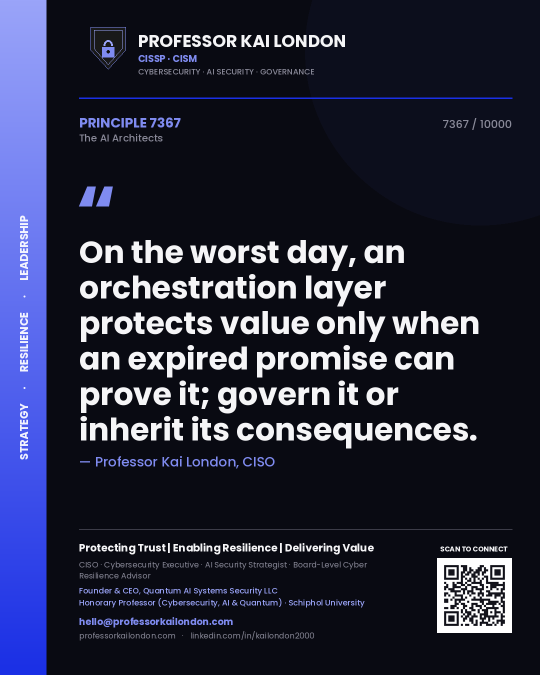 Professor Kai London principle 7367: On the worst day, an orchestration layer protects value only when an expired promise can prove it; govern it or inherit its consequences.