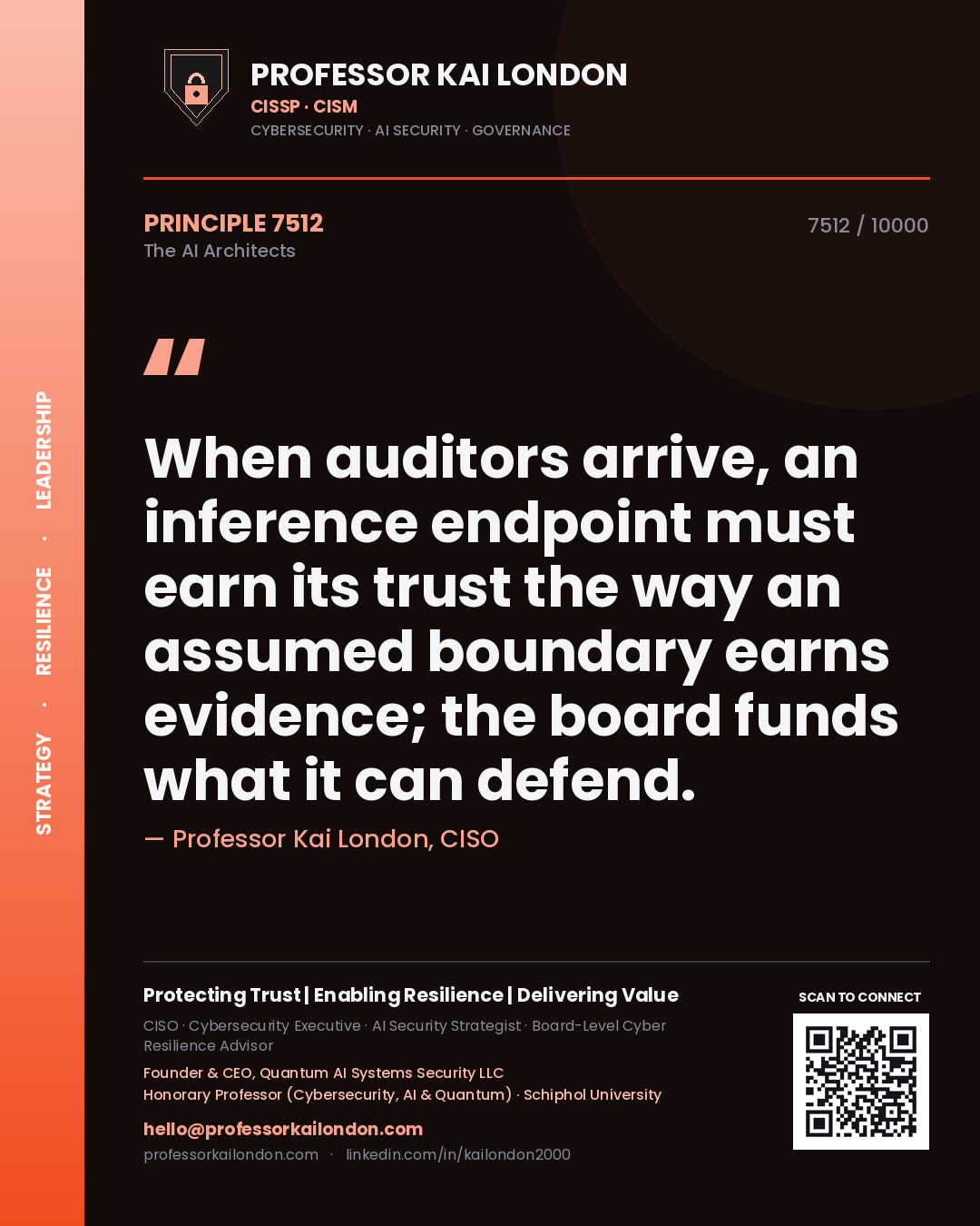 Professor Kai London principle 7512: When auditors arrive, an inference endpoint must earn its trust the way an assumed boundary earns evidence; the board funds what it can defend.