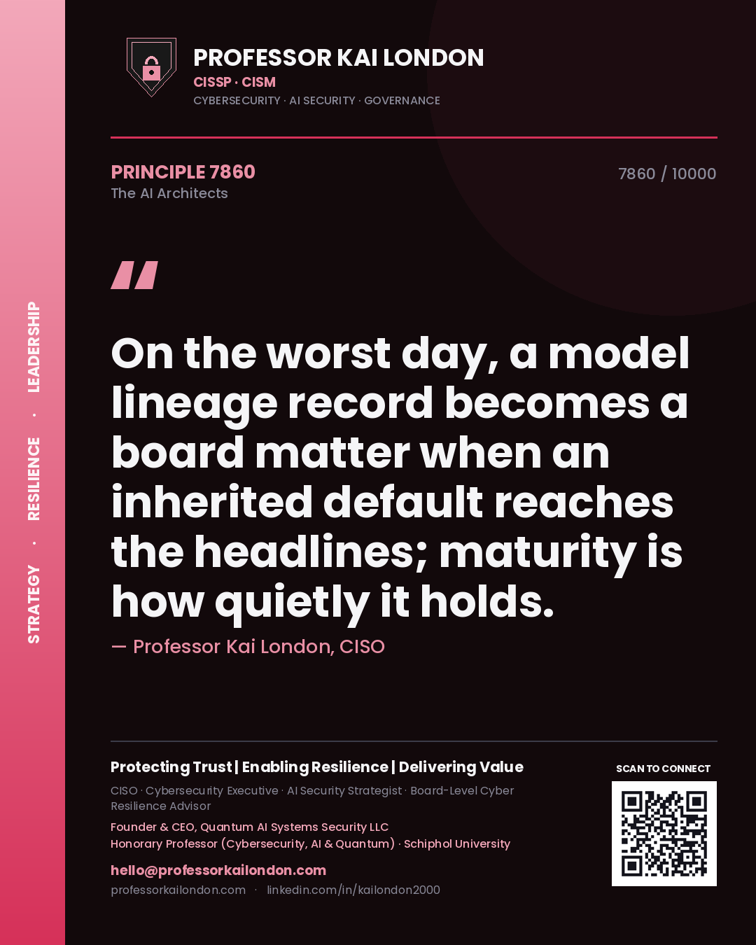 Professor Kai London principle 7860: On the worst day, a model lineage record becomes a board matter when an inherited default reaches the headlines; maturity is how quietly it holds.