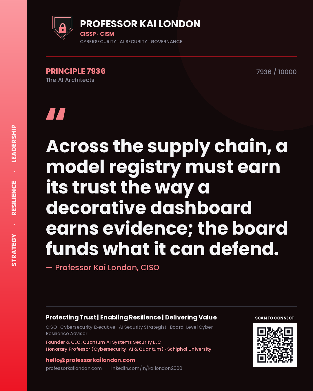 Professor Kai London principle 7936: Across the supply chain, a model registry must earn its trust the way a decorative dashboard earns evidence; the board funds what it can defend.