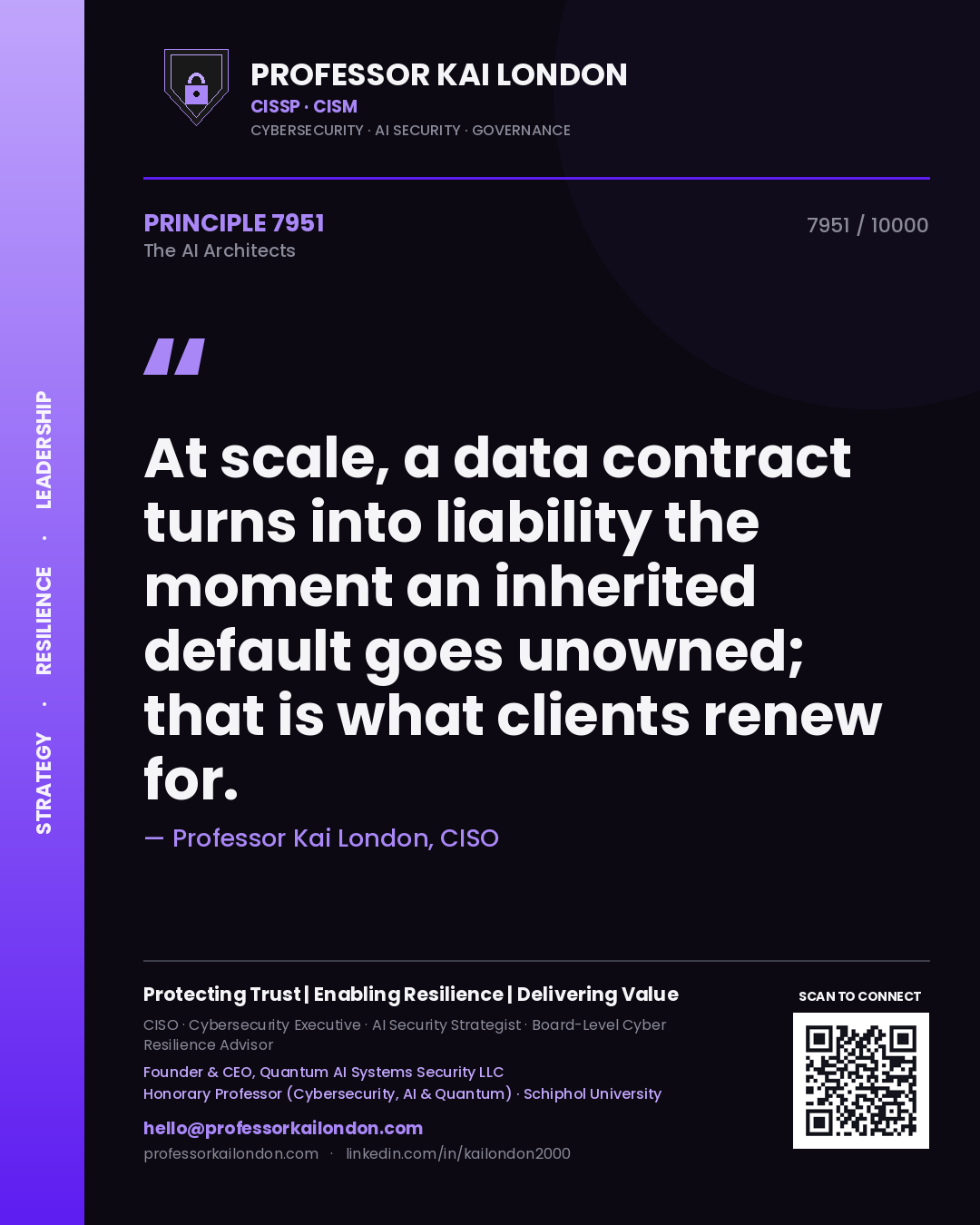 Professor Kai London principle 7951: At scale, a data contract turns into liability the moment an inherited default goes unowned; that is what clients renew for.