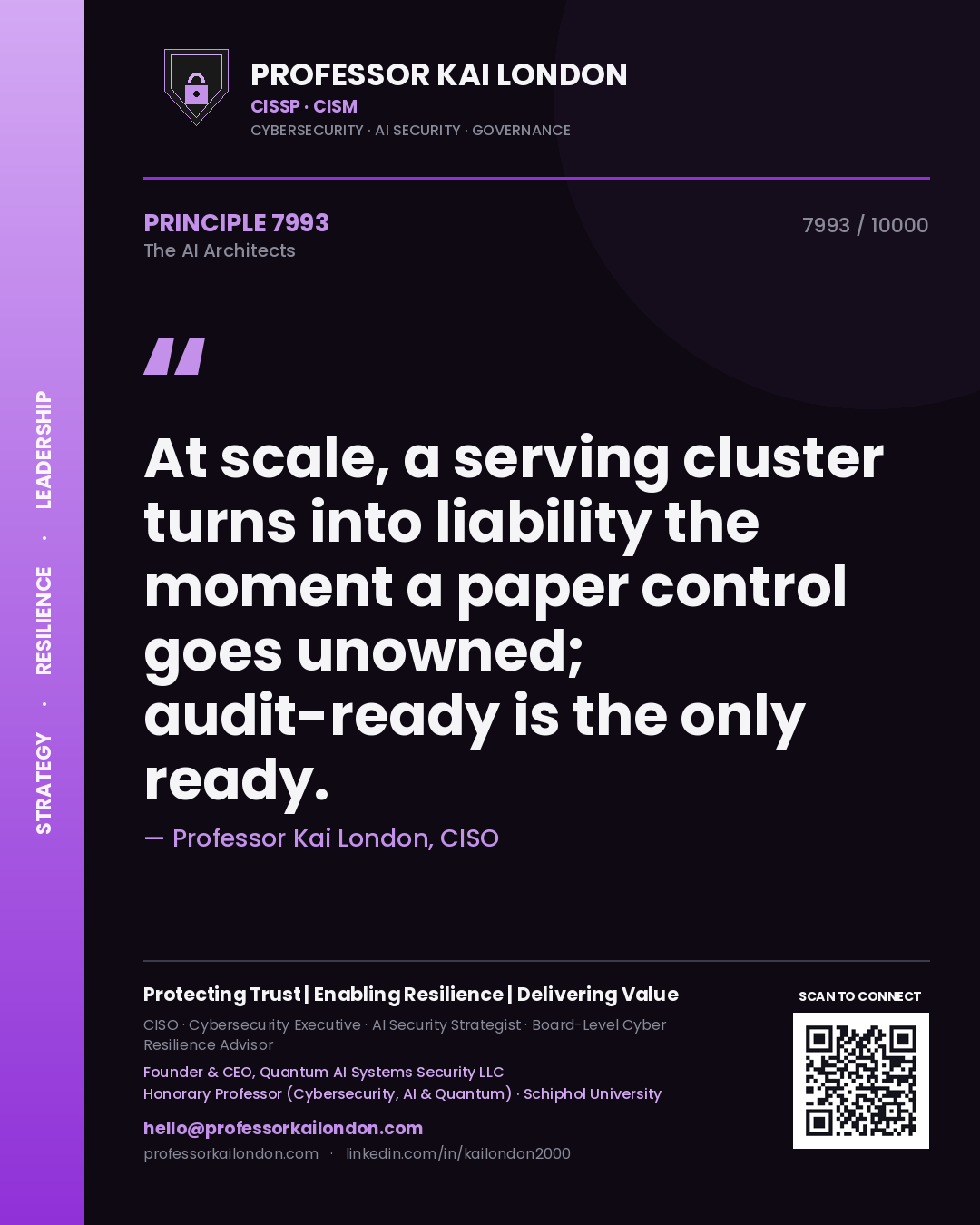 Professor Kai London principle 7993: At scale, a serving cluster turns into liability the moment a paper control goes unowned; audit-ready is the only ready.