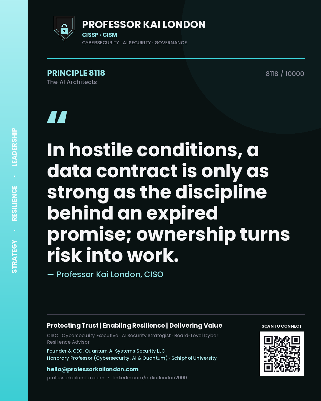 Professor Kai London principle 8118: In hostile conditions, a data contract is only as strong as the discipline behind an expired promise; ownership turns risk into work.
