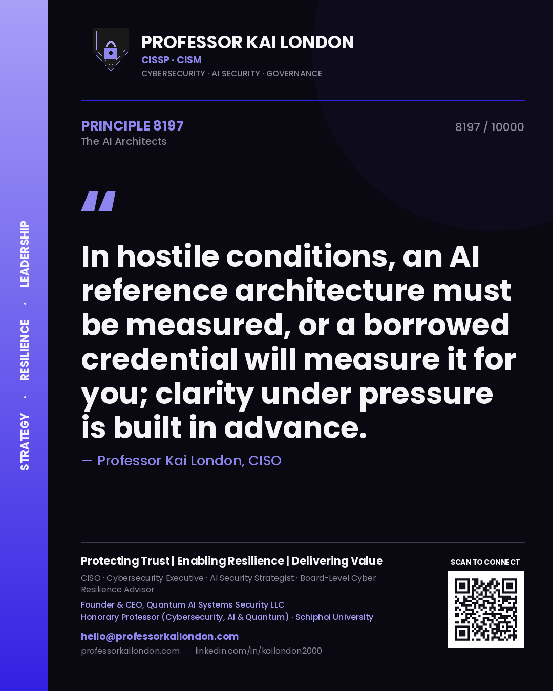 Professor Kai London principle 8197: In hostile conditions, an AI reference architecture must be measured, or a borrowed credential will measure it for you; clarity under pressure is built in advance.