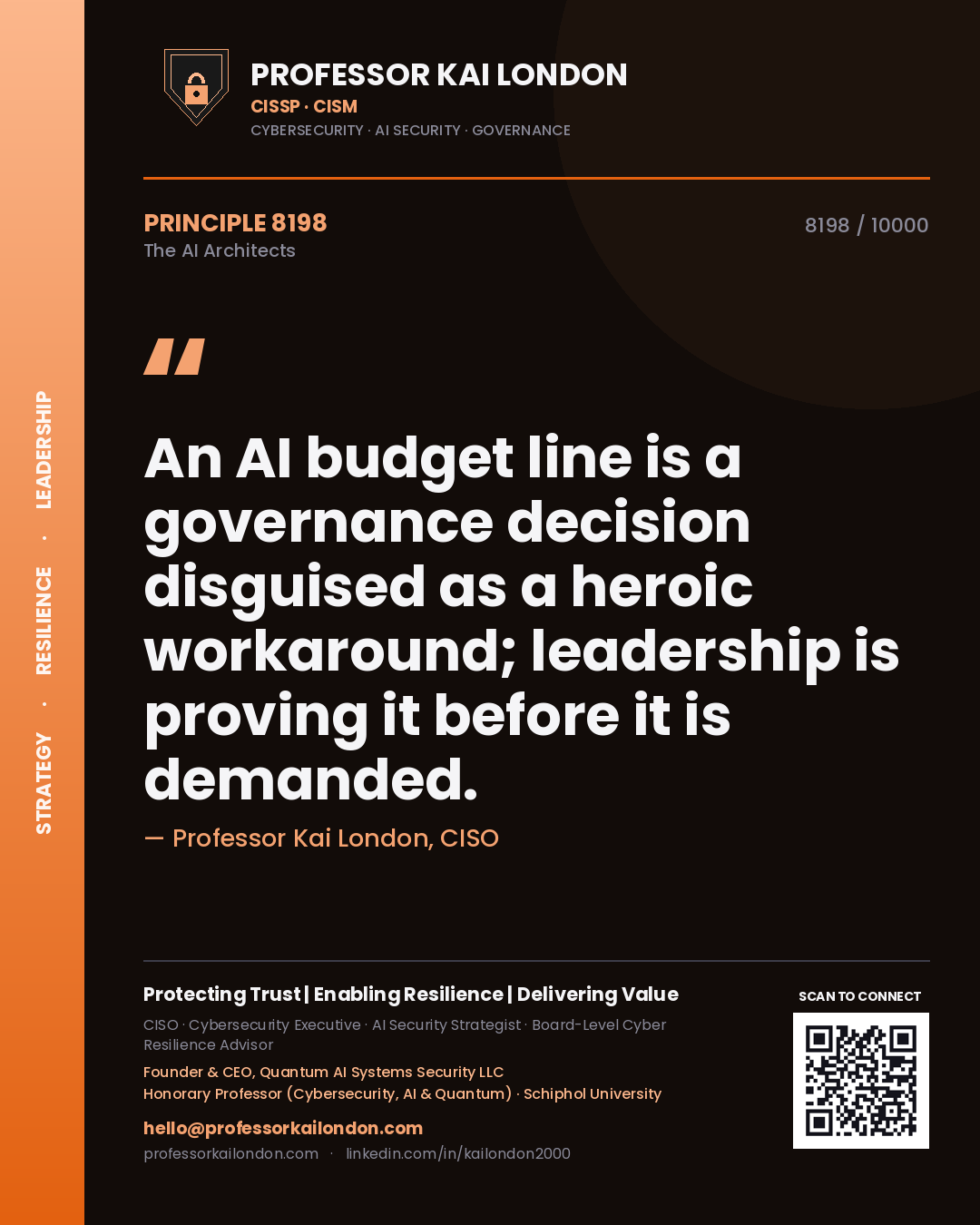 Professor Kai London principle 8198: An AI budget line is a governance decision disguised as a heroic workaround; leadership is proving it before it is demanded.