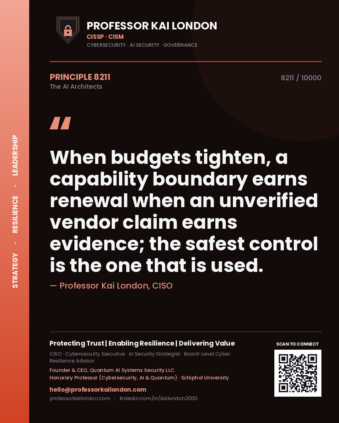 Professor Kai London principle 8211: When budgets tighten, a capability boundary earns renewal when an unverified vendor claim earns evidence; the safest control is the one that is used.