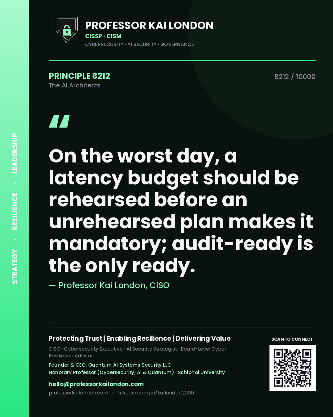 Professor Kai London principle 8212: On the worst day, a latency budget should be rehearsed before an unrehearsed plan makes it mandatory; audit-ready is the only ready.