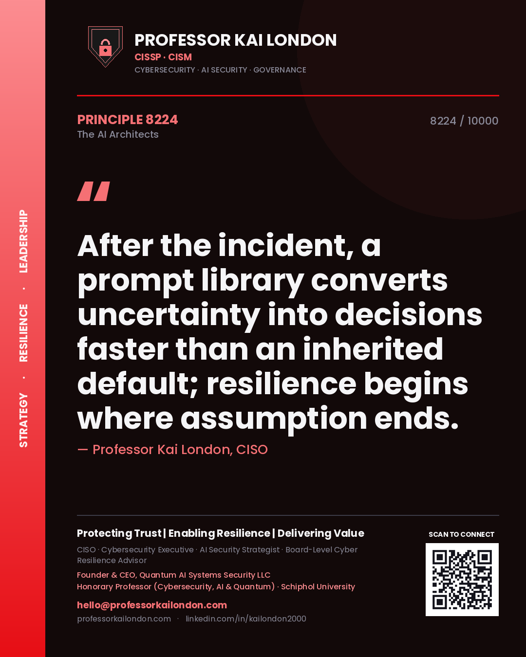 Professor Kai London principle 8224: After the incident, a prompt library converts uncertainty into decisions faster than an inherited default; resilience begins where assumption ends.