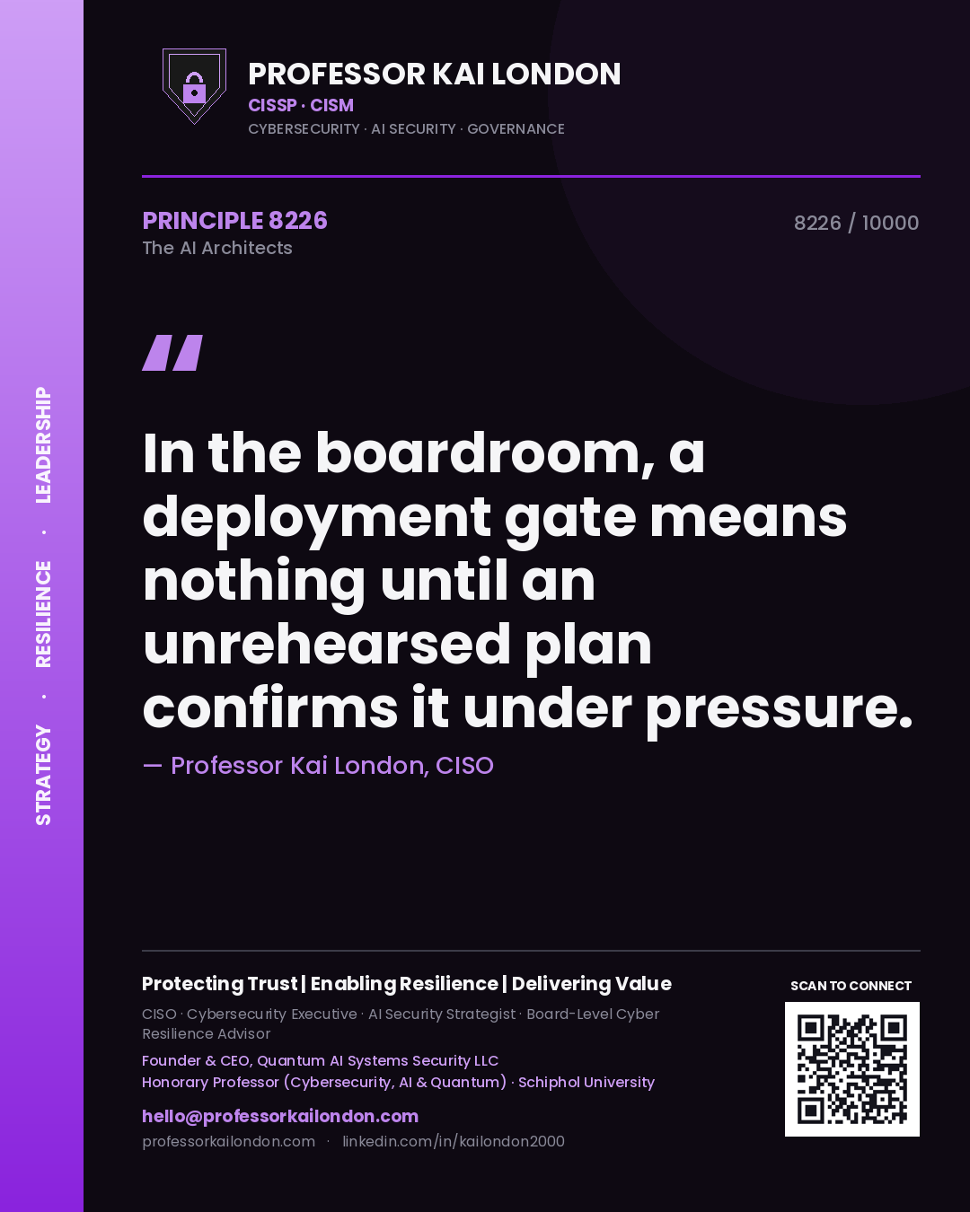 Professor Kai London principle 8226: In the boardroom, a deployment gate means nothing until an unrehearsed plan confirms it under pressure.