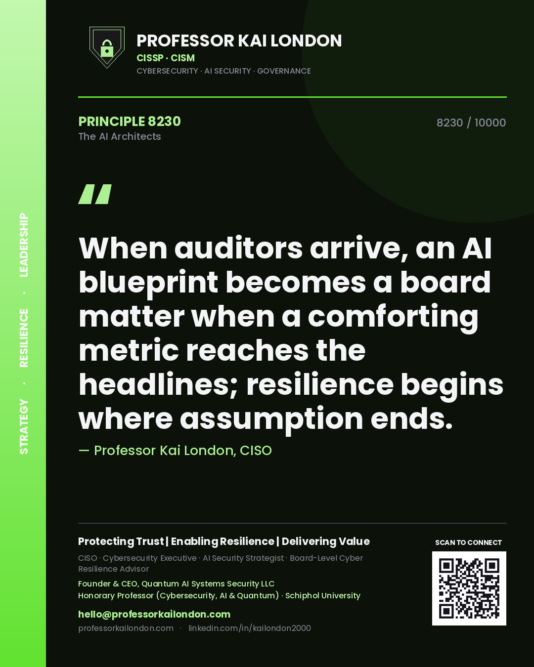 Professor Kai London principle 8230: When auditors arrive, an AI blueprint becomes a board matter when a comforting metric reaches the headlines; resilience begins where assumption ends.