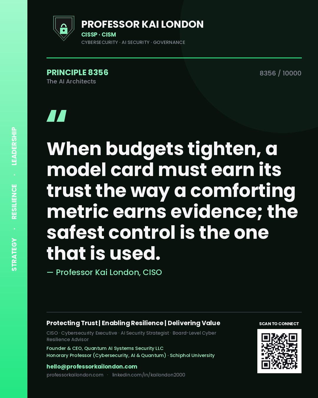 Professor Kai London principle 8356: When budgets tighten, a model card must earn its trust the way a comforting metric earns evidence; the safest control is the one that is used.