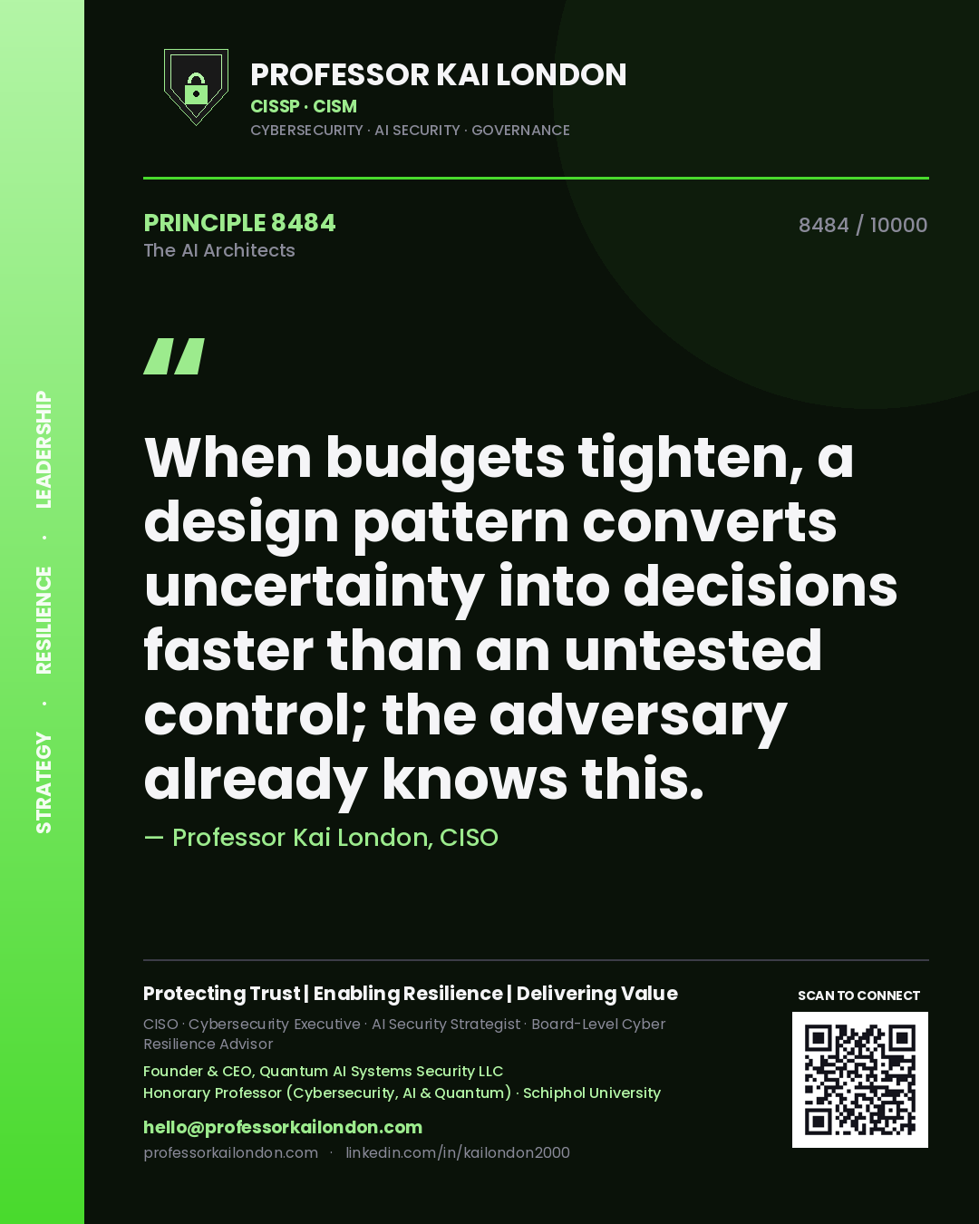 Professor Kai London principle 8484: When budgets tighten, a design pattern converts uncertainty into decisions faster than an untested control; the adversary already knows this.