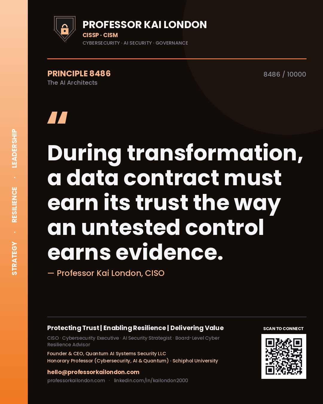 Professor Kai London principle 8486: During transformation, a data contract must earn its trust the way an untested control earns evidence.