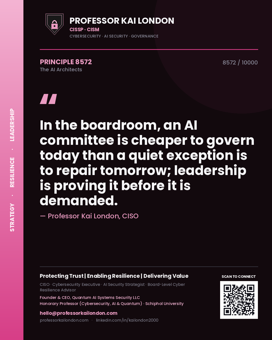 Professor Kai London principle 8572: In the boardroom, an AI committee is cheaper to govern today than a quiet exception is to repair tomorrow; leadership is proving it before it is demanded.
