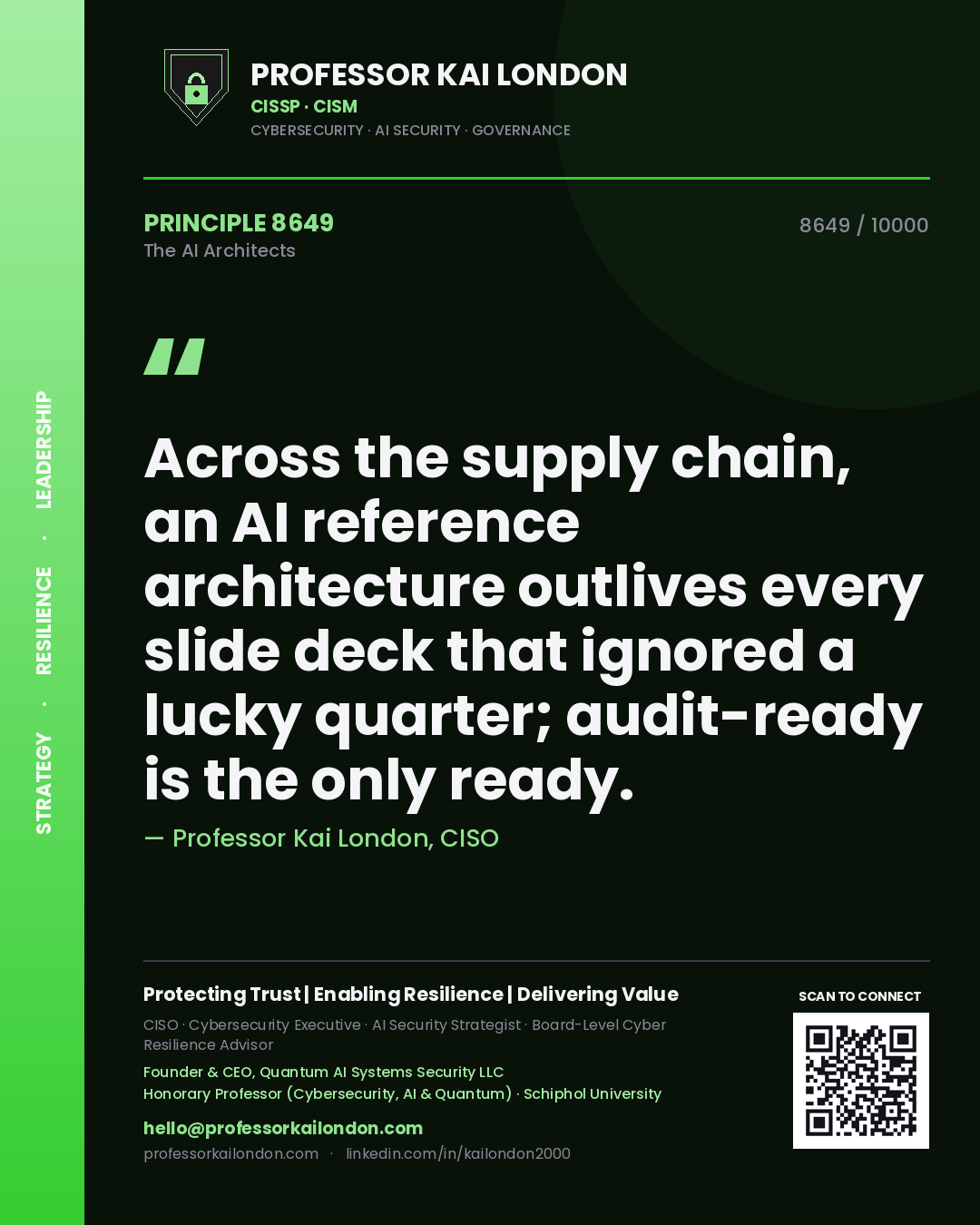 Professor Kai London principle 8649: Across the supply chain, an AI reference architecture outlives every slide deck that ignored a lucky quarter; audit-ready is the only ready.