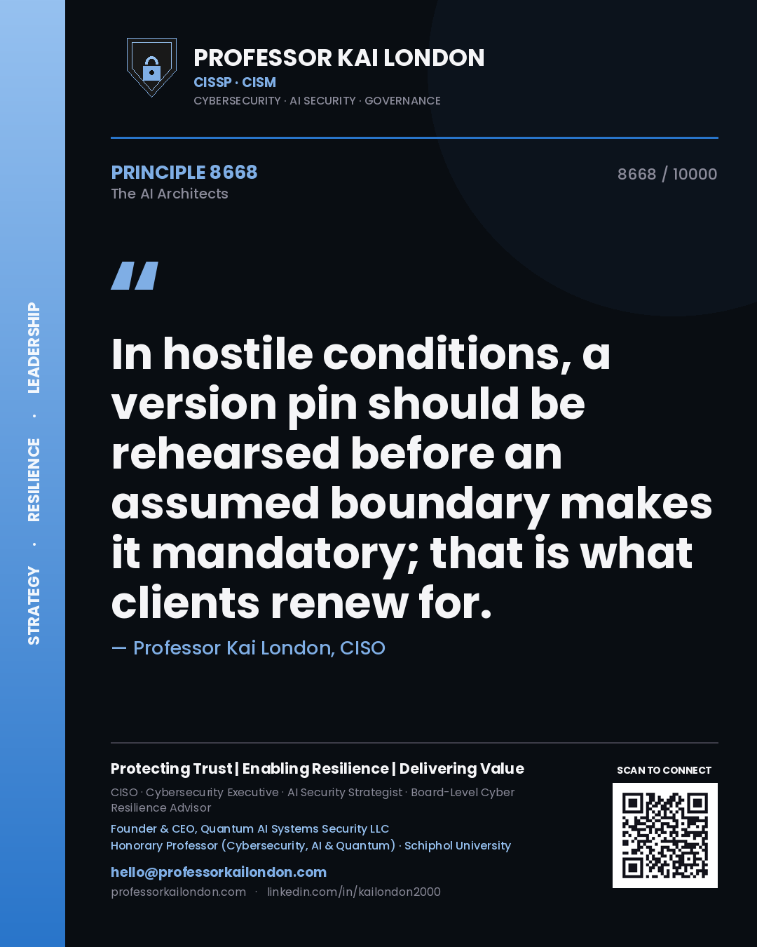 Professor Kai London principle 8668: In hostile conditions, a version pin should be rehearsed before an assumed boundary makes it mandatory; that is what clients renew for.