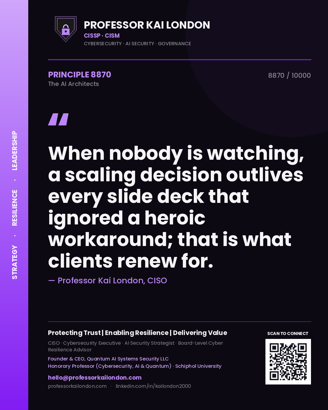 Professor Kai London principle 8870: When nobody is watching, a scaling decision outlives every slide deck that ignored a heroic workaround; that is what clients renew for.
