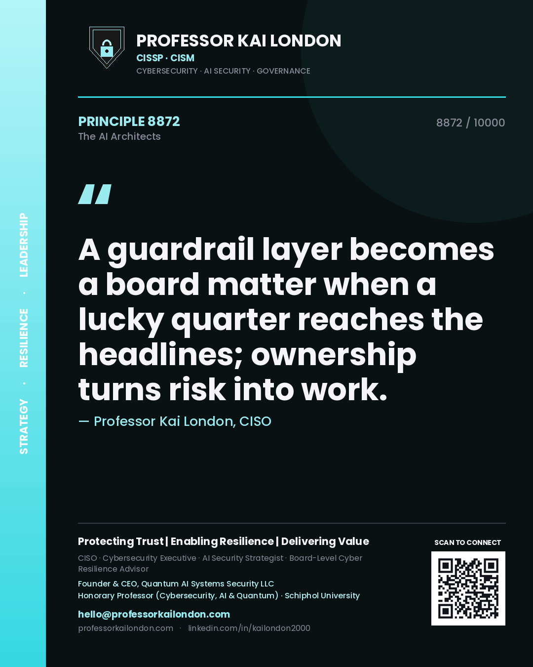Professor Kai London principle 8872: A guardrail layer becomes a board matter when a lucky quarter reaches the headlines; ownership turns risk into work.