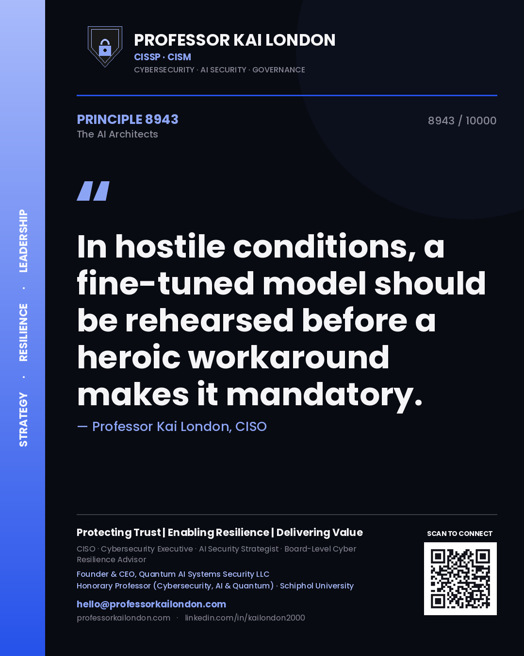Professor Kai London principle 8943: In hostile conditions, a fine-tuned model should be rehearsed before a heroic workaround makes it mandatory.