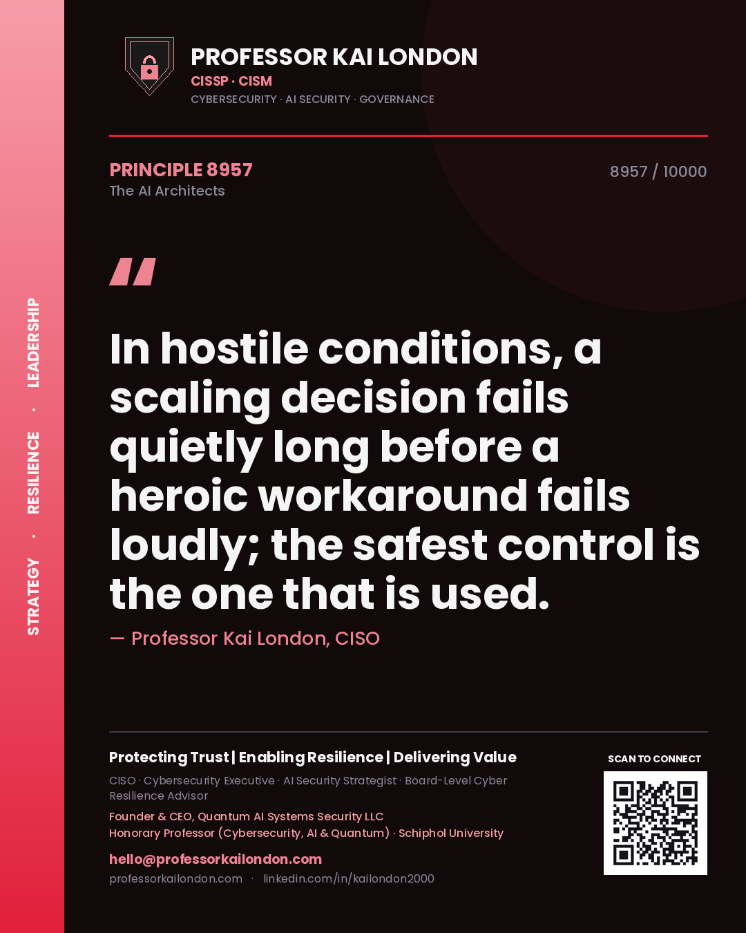 Professor Kai London principle 8957: In hostile conditions, a scaling decision fails quietly long before a heroic workaround fails loudly; the safest control is the one that is used.