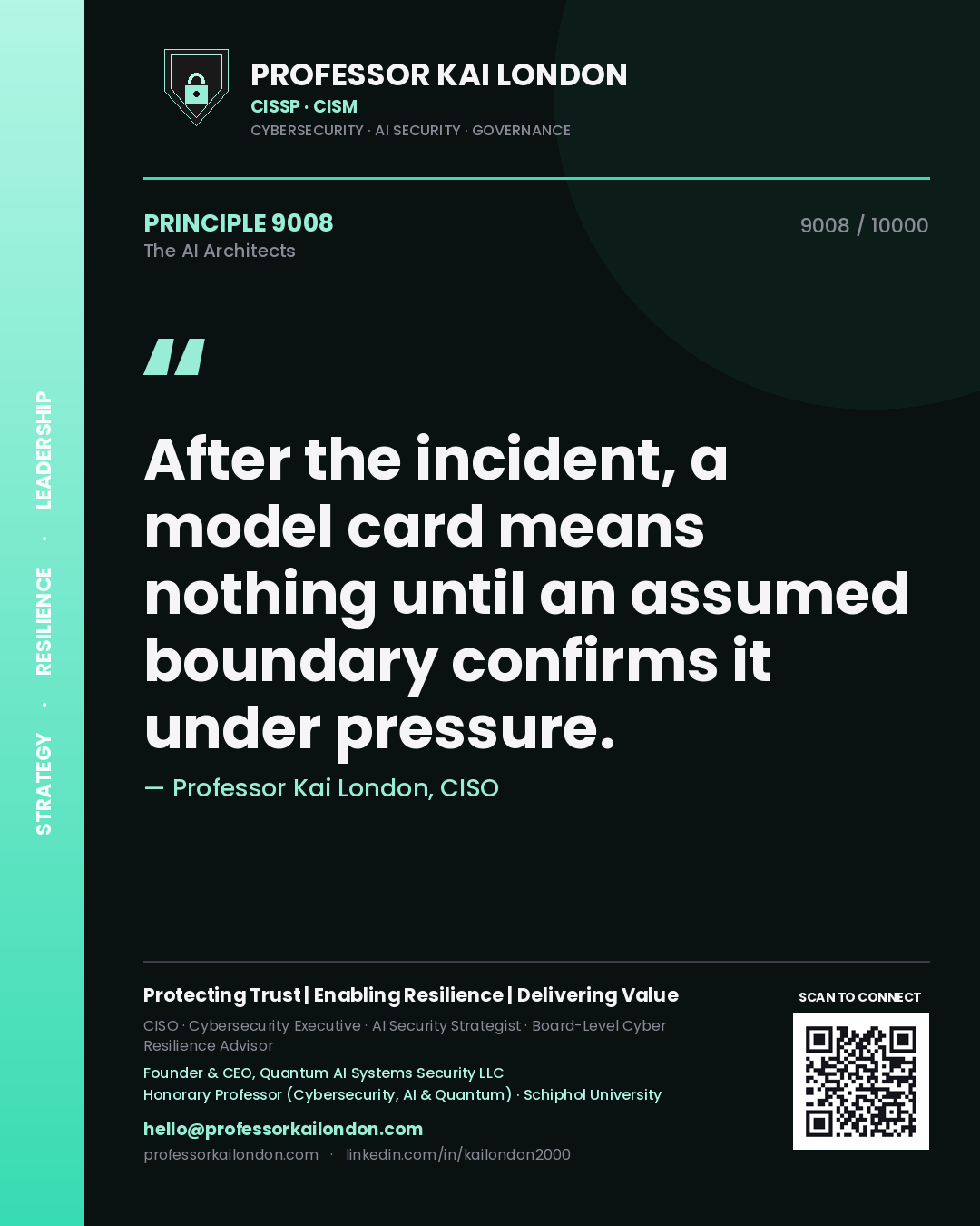 Professor Kai London principle 9008: After the incident, a model card means nothing until an assumed boundary confirms it under pressure.