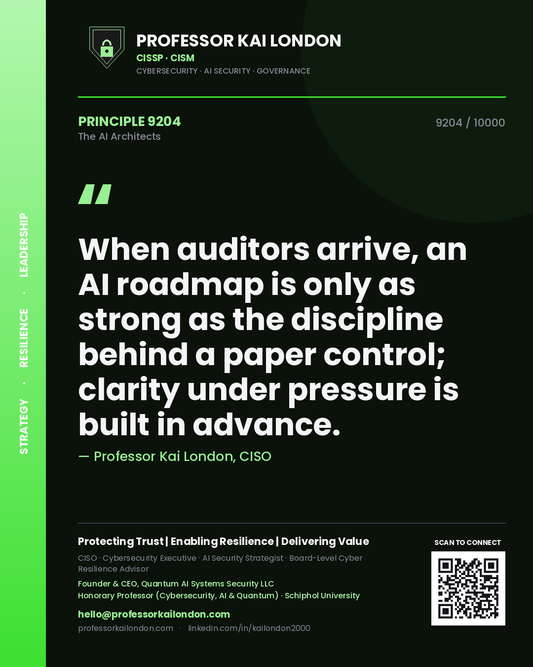 Professor Kai London principle 9204: When auditors arrive, an AI roadmap is only as strong as the discipline behind a paper control; clarity under pressure is built in advance.