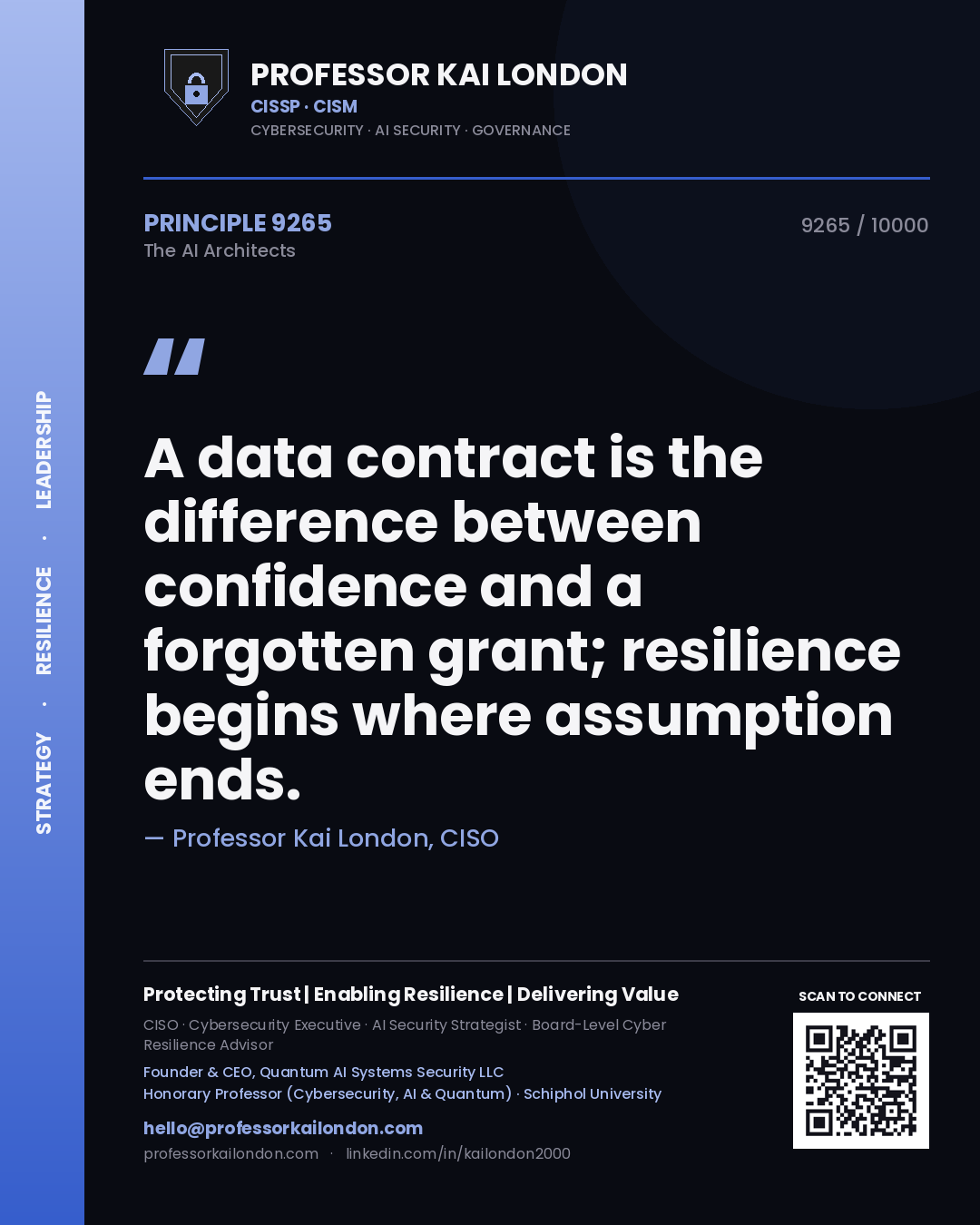 Professor Kai London principle 9265: A data contract is the difference between confidence and a forgotten grant; resilience begins where assumption ends.