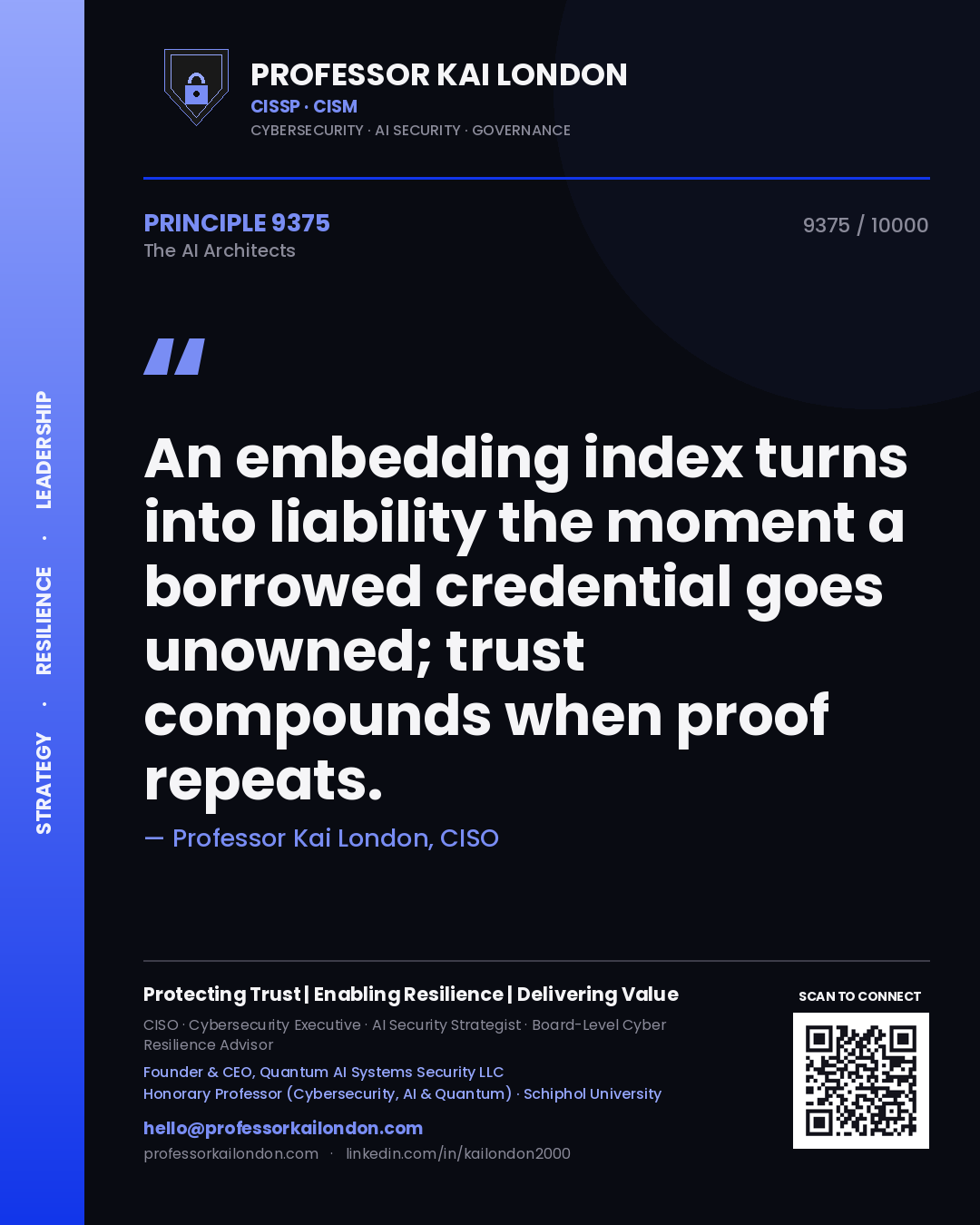 Professor Kai London principle 9375: An embedding index turns into liability the moment a borrowed credential goes unowned; trust compounds when proof repeats.