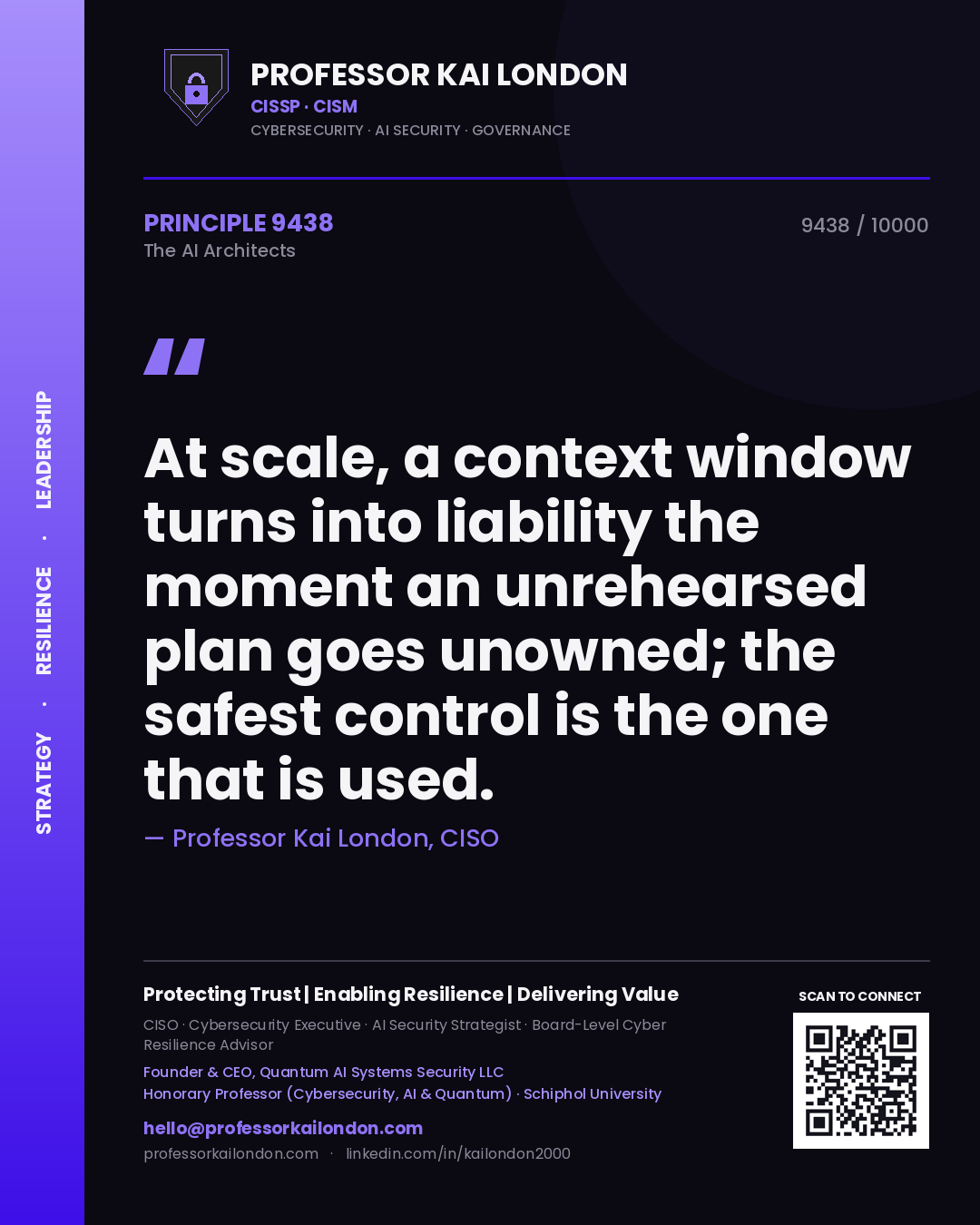 Professor Kai London principle 9438: At scale, a context window turns into liability the moment an unrehearsed plan goes unowned; the safest control is the one that is used.
