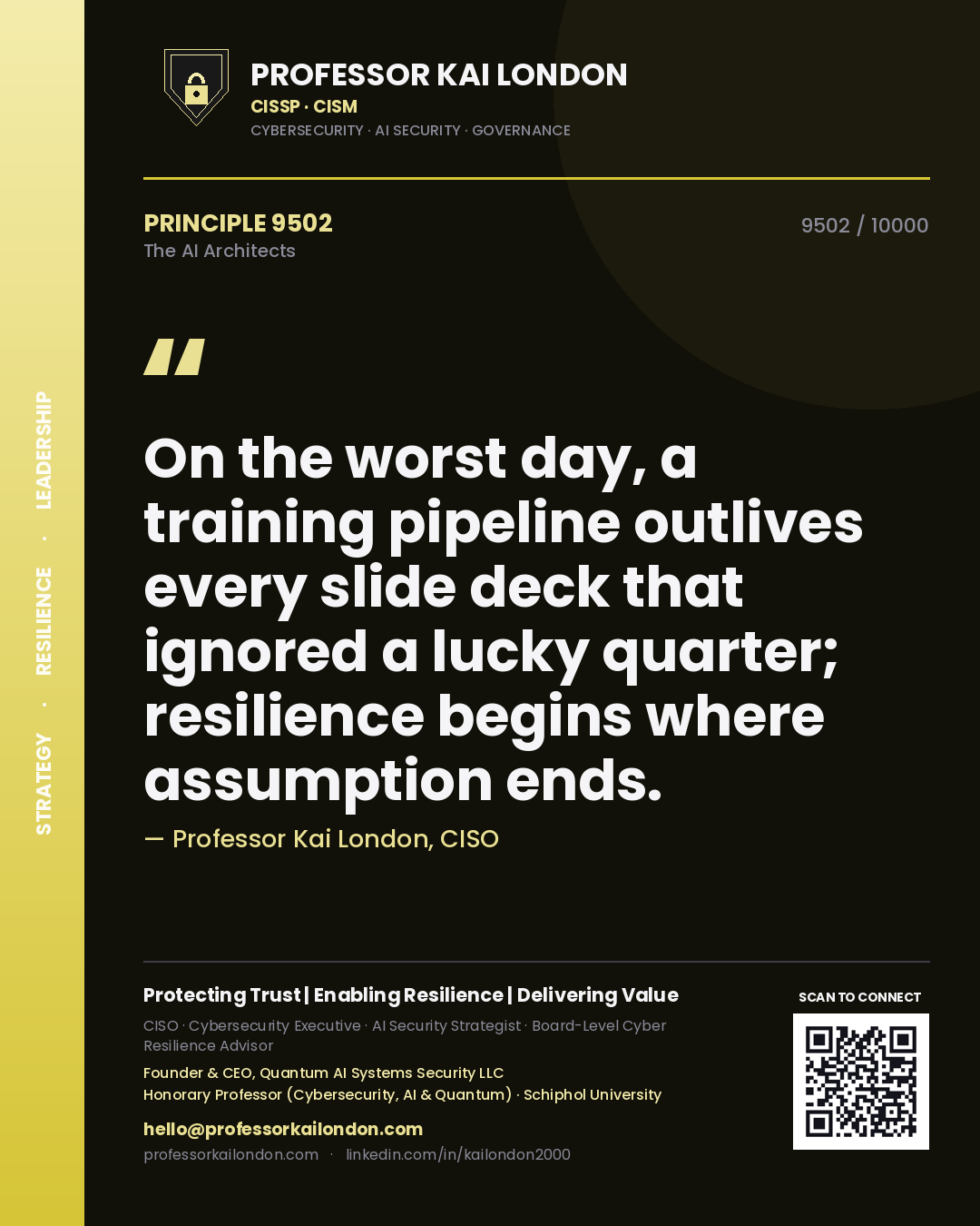 Professor Kai London principle 9502: On the worst day, a training pipeline outlives every slide deck that ignored a lucky quarter; resilience begins where assumption ends.