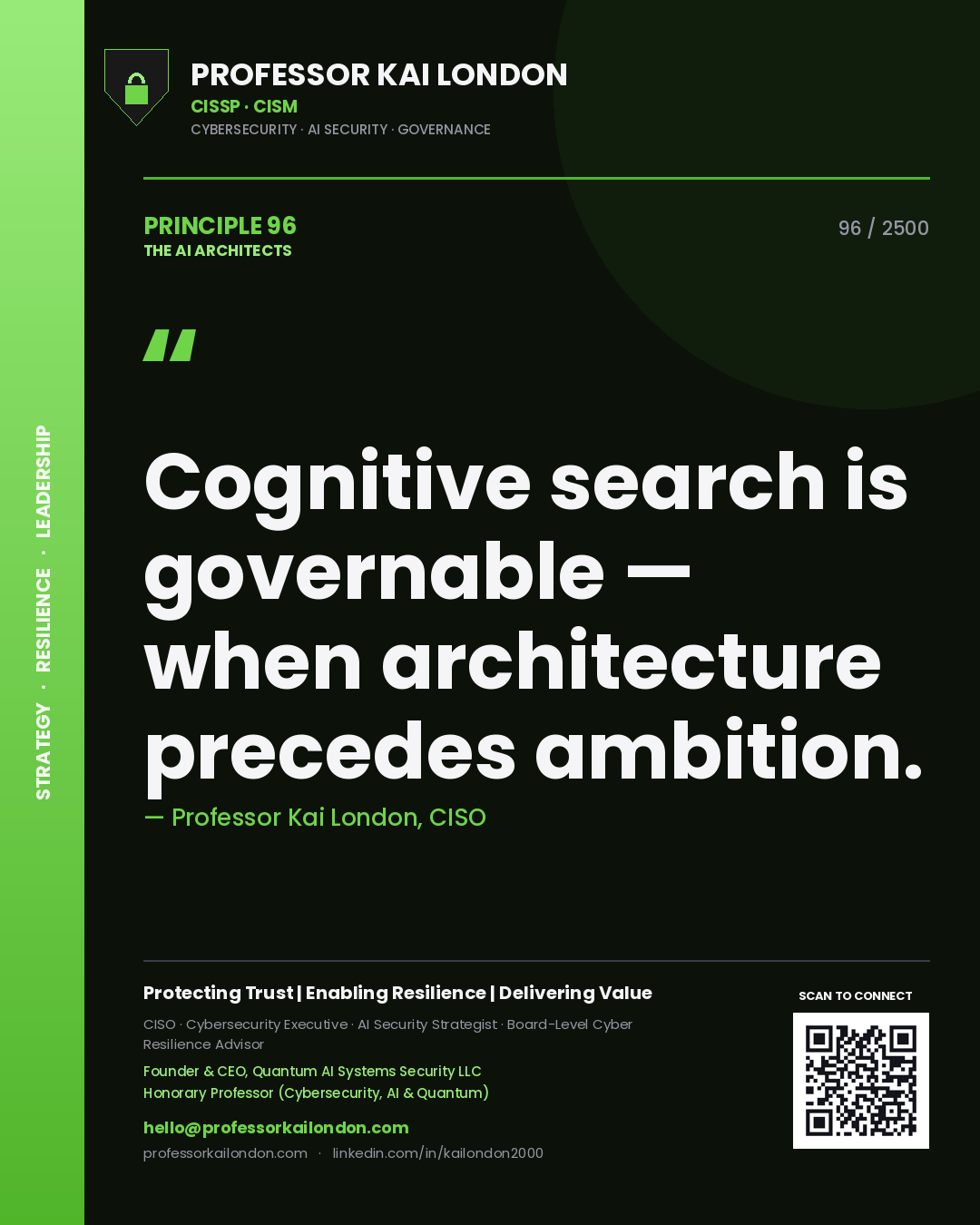 Professor Kai London principle 96: Cognitive search is governable — when architecture precedes ambition.