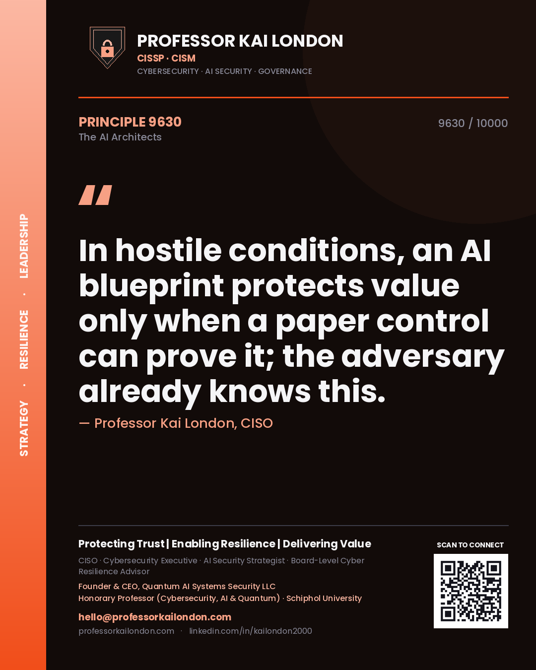 Professor Kai London principle 9630: In hostile conditions, an AI blueprint protects value only when a paper control can prove it; the adversary already knows this.