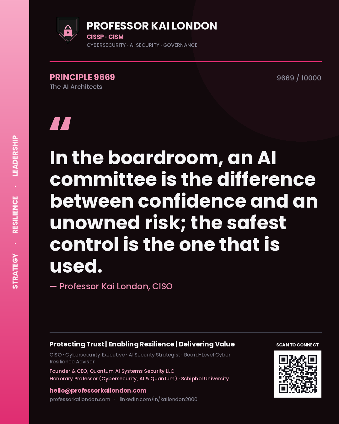 Professor Kai London principle 9669: In the boardroom, an AI committee is the difference between confidence and an unowned risk; the safest control is the one that is used.
