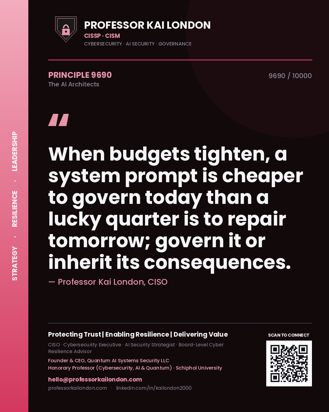 Professor Kai London principle 9690: When budgets tighten, a system prompt is cheaper to govern today than a lucky quarter is to repair tomorrow; govern it or inherit its consequences.