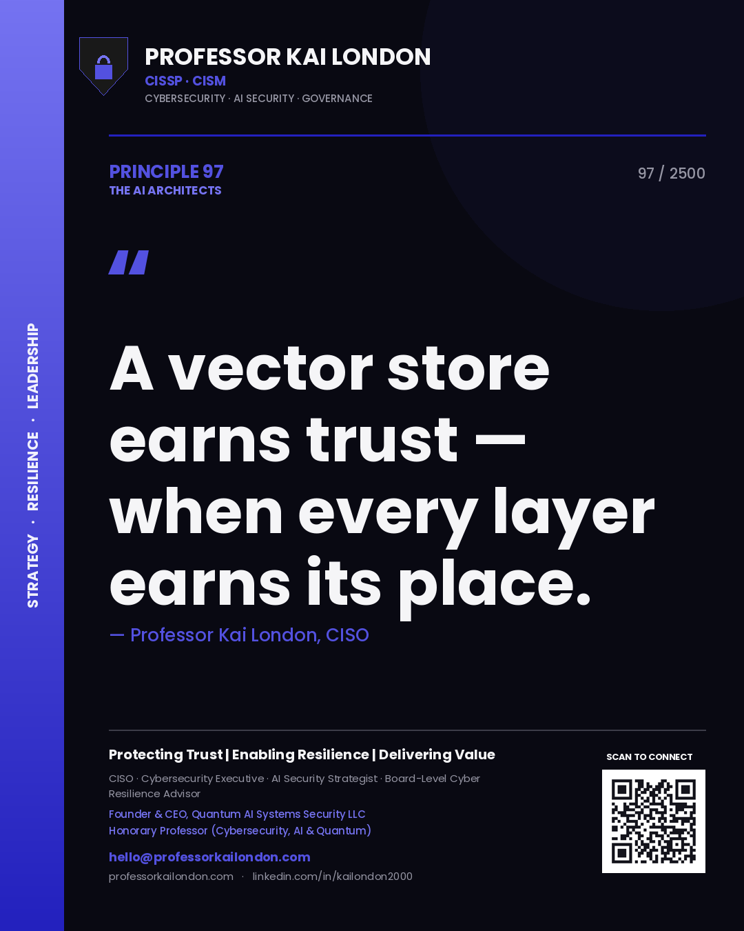 Professor Kai London principle 97: A vector store earns trust — when every layer earns its place.