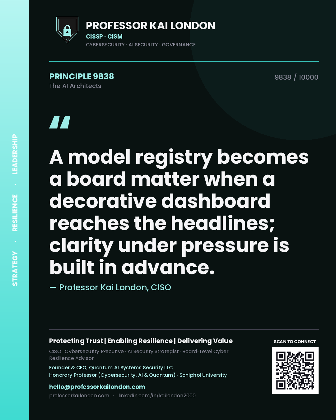 Professor Kai London principle 9838: A model registry becomes a board matter when a decorative dashboard reaches the headlines; clarity under pressure is built in advance.