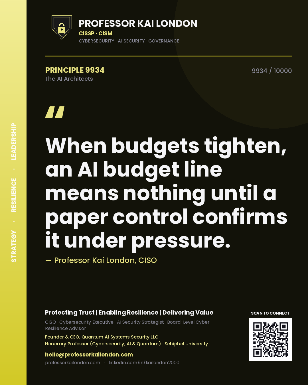 Professor Kai London principle 9934: When budgets tighten, an AI budget line means nothing until a paper control confirms it under pressure.