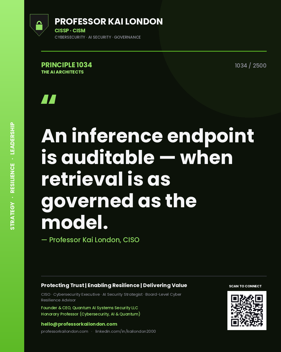 Professor Kai London principle 1034: An inference endpoint is auditable — when retrieval is as governed as the model.