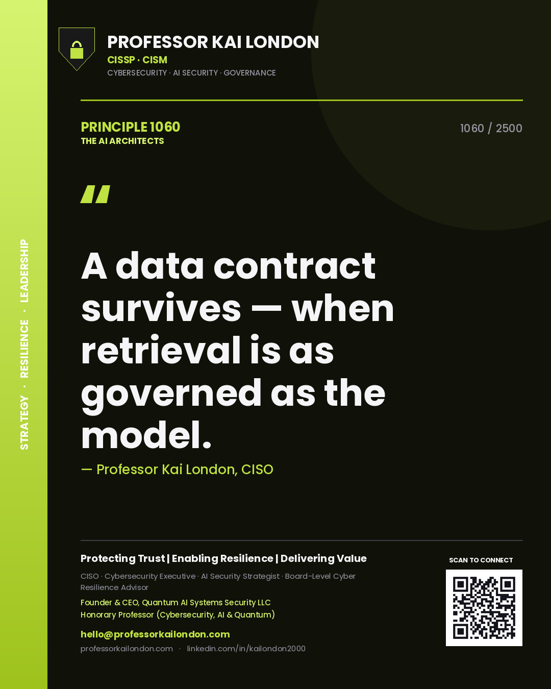 Professor Kai London principle 1060: A data contract survives — when retrieval is as governed as the model.